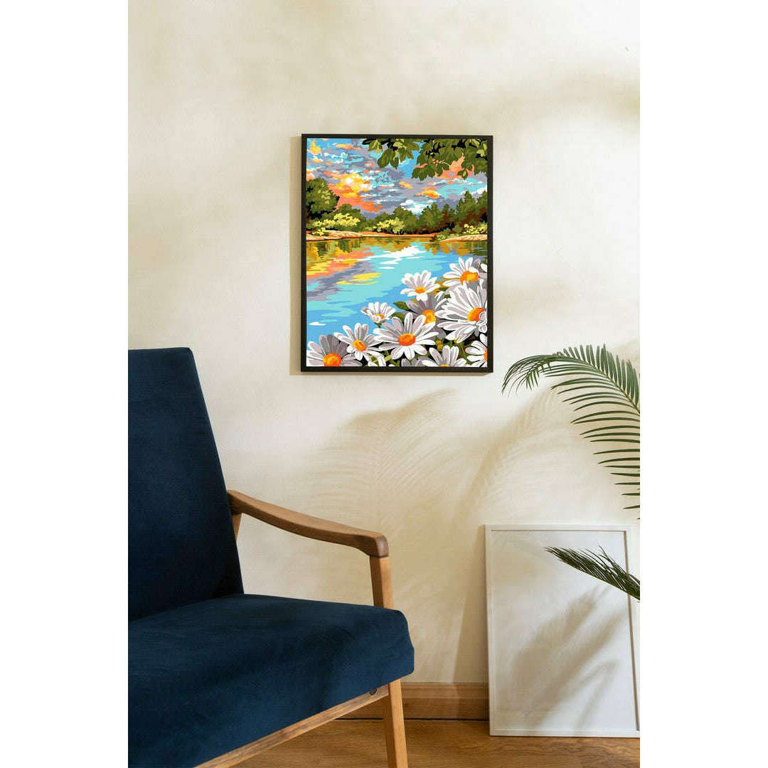 Needlepoint canvas for halfstitch without yarn The Lake With Daisies MRC15257 Margot de Paris Printed Tapestry Canvas