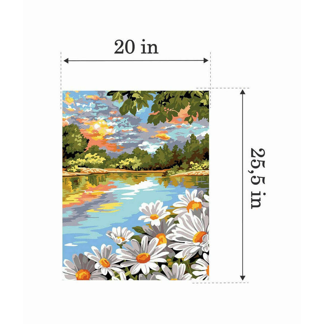 Needlepoint canvas for halfstitch without yarn The Lake With Daisies MRC15257 Margot de Paris Printed Tapestry Canvas