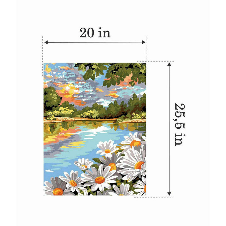 Needlepoint canvas for halfstitch without yarn The Lake With Daisies MRC15257 Margot de Paris Printed Tapestry Canvas