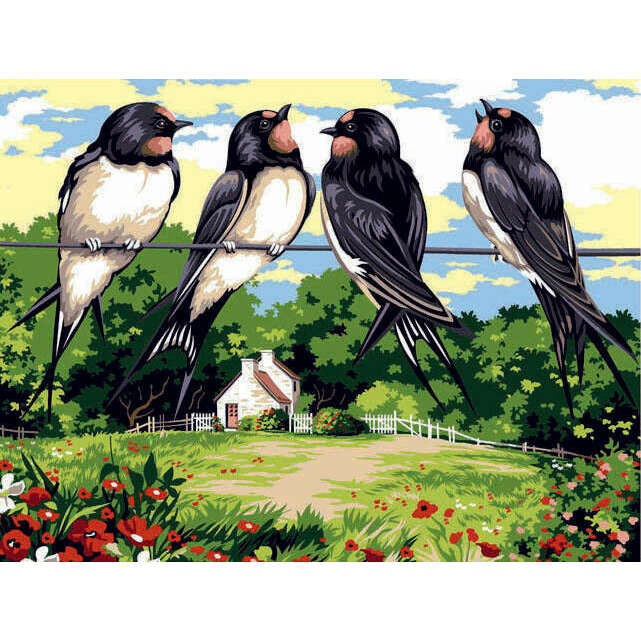 Needlepoint canvas for halfstitch without yarn The Swallows SE926.288 Seg De Paris Printed Tapestry Canvas