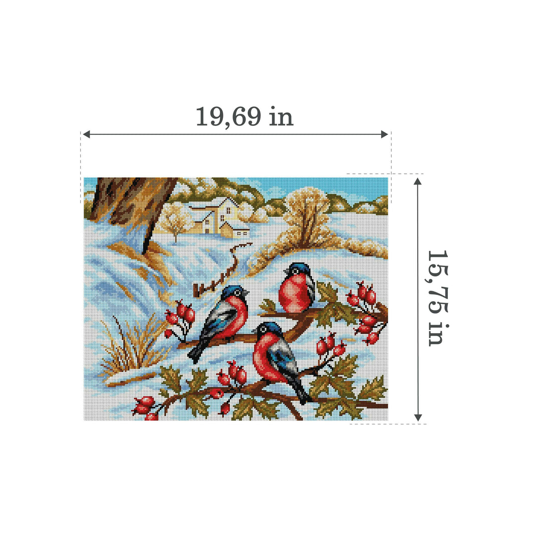 Needlepoint canvas for halfstitch without yarn Winter Landscape with Bullfinches 2421M