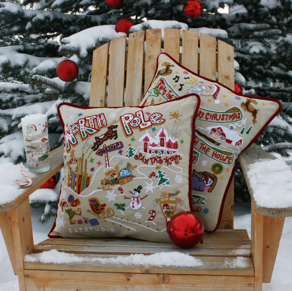 North Pole Christmas Hand-Embroidered Pillow - Quirks!
