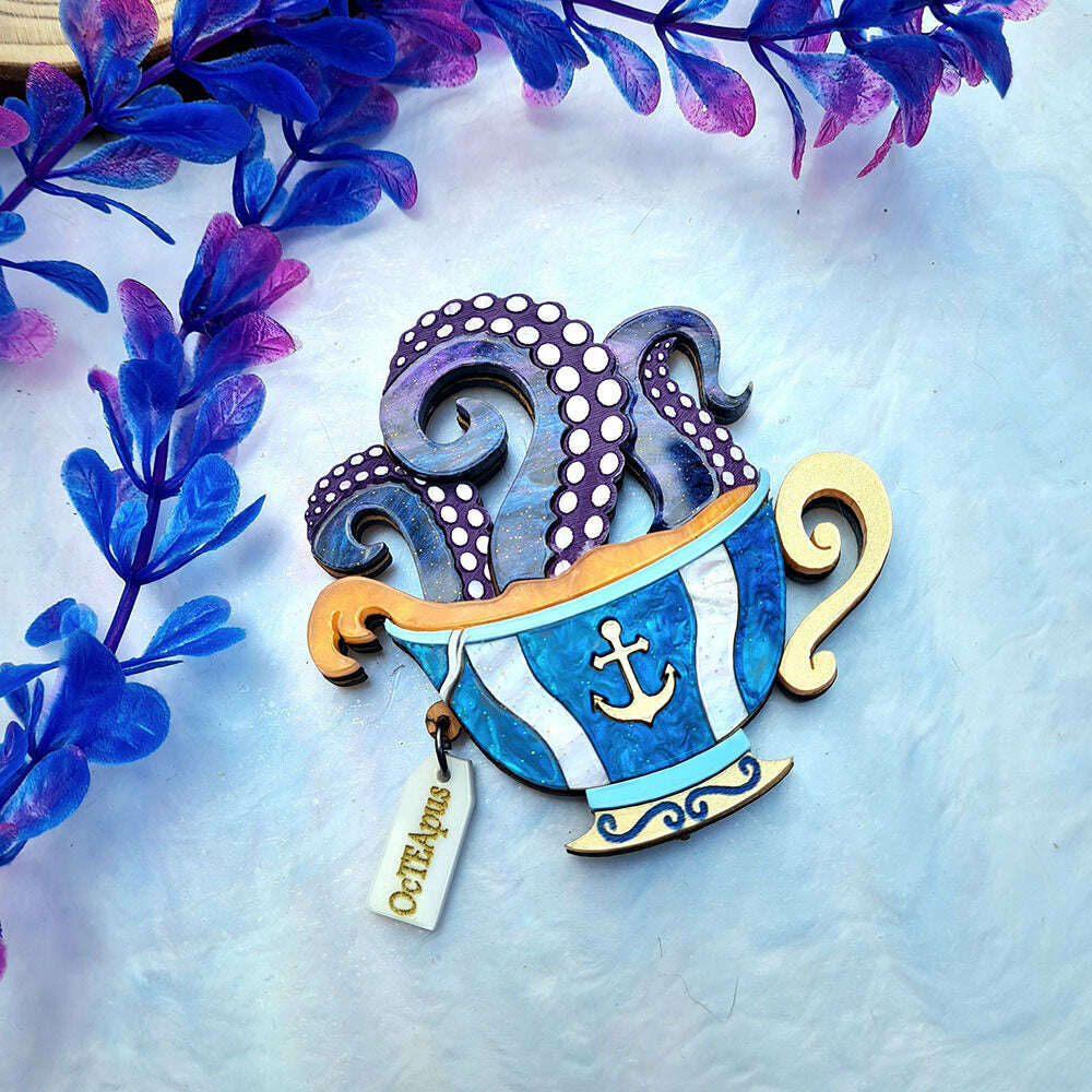 Octopus Teacup Brooch by Cherryloco Jewellery image