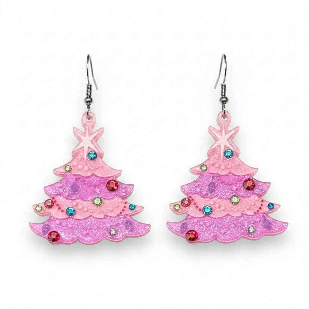 Pinkmas Glam Brooch by Miss Fluff x Lipstick & Chrome — Pink Christmas Tree Pin Model