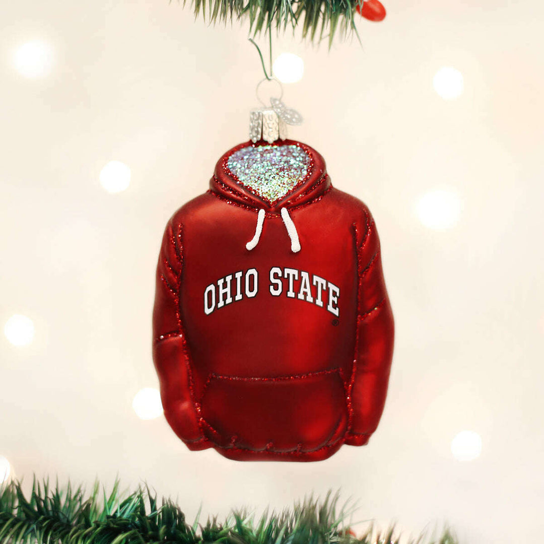 Old World Christmas Ohio State Buckeyes Hoodie Blown Glass Ornament