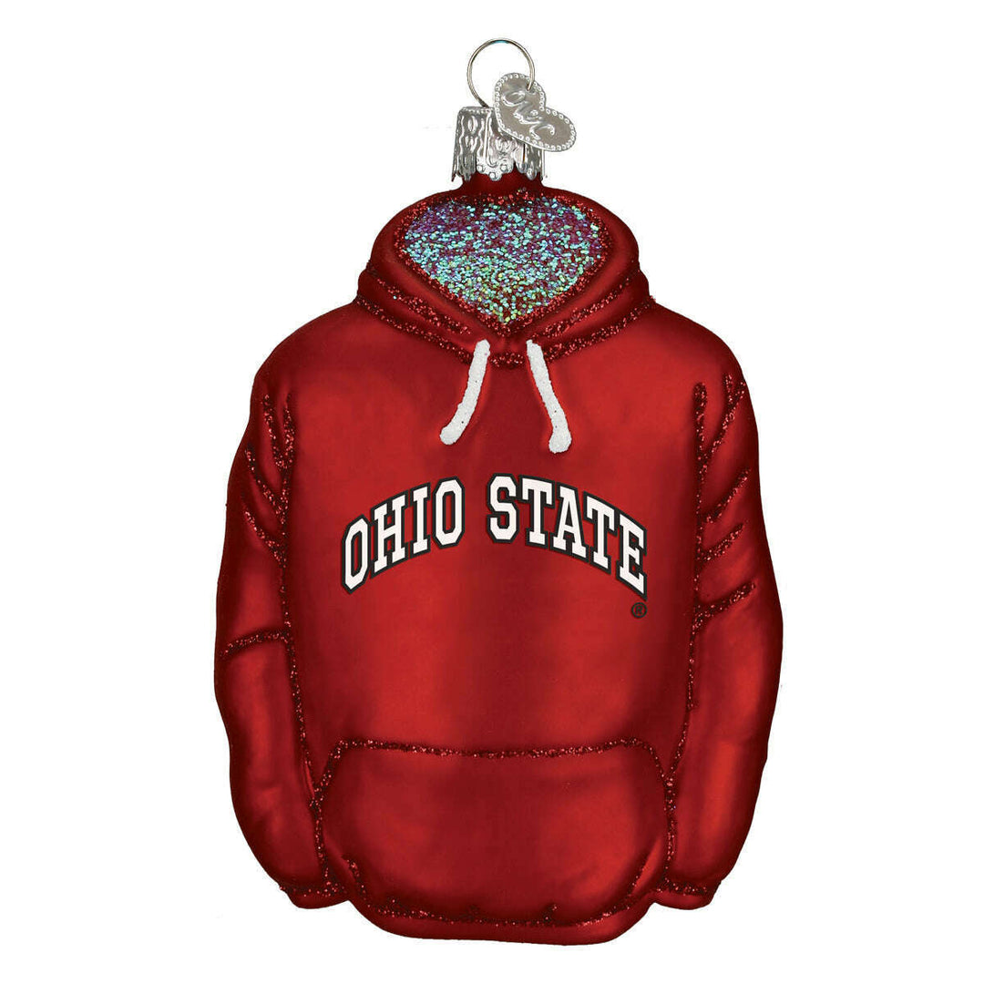 Old World Christmas Ohio State Buckeyes Hoodie Blown Glass Ornament