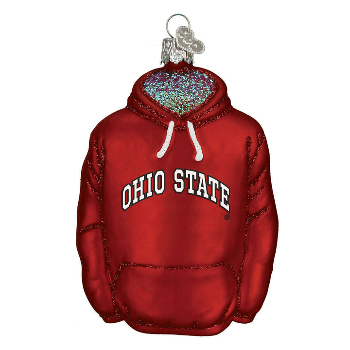 Old World Christmas Ohio State Buckeyes Hoodie Blown Glass Ornament