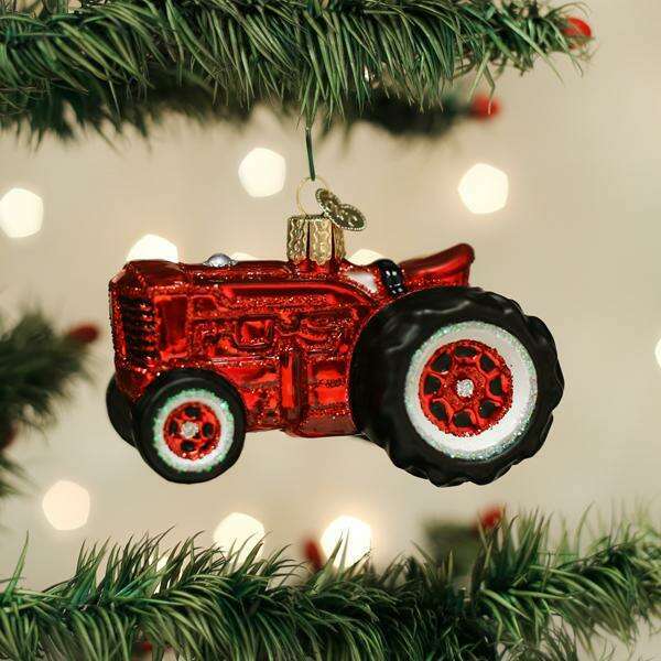 Old World Christmas Old Farm Tractor Blown Glass Ornament