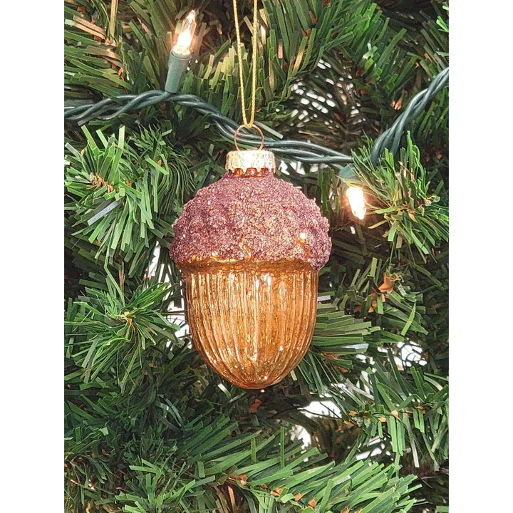 Orange Glitter Acorn Glass Christmas Ornament F07M7-18-LH76-23150