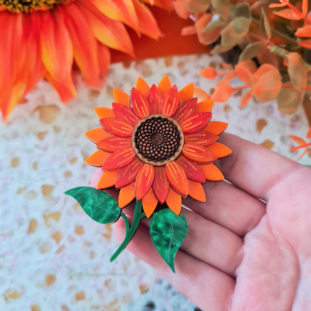 Orange Sunflower Brooch by Cherryloco Jewellery 3