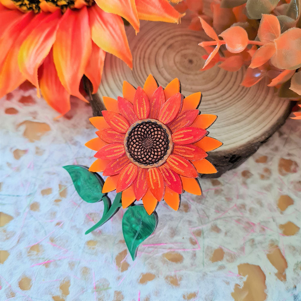 Orange Sunflower Brooch by Cherryloco Jewellery 2