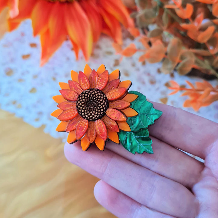 Orange Sunflower Pin Brooch by Cherryloco Jewellery 3