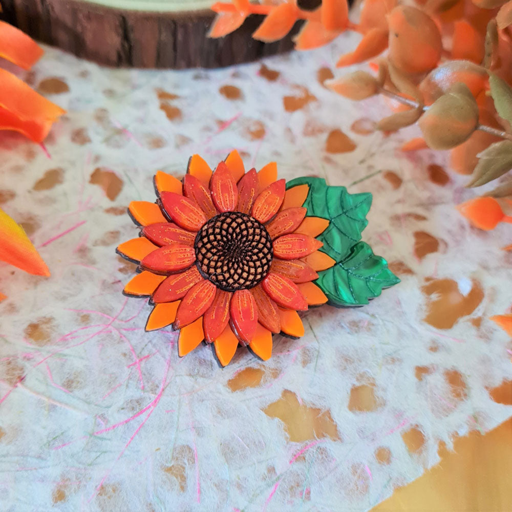 Orange Sunflower Pin Brooch by Cherryloco Jewellery 2