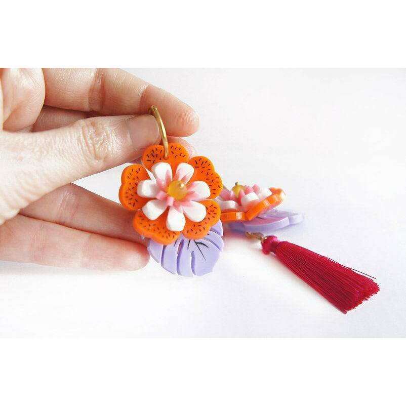 Orange Tropical Flower Earrings by Laliblue - Quirks!