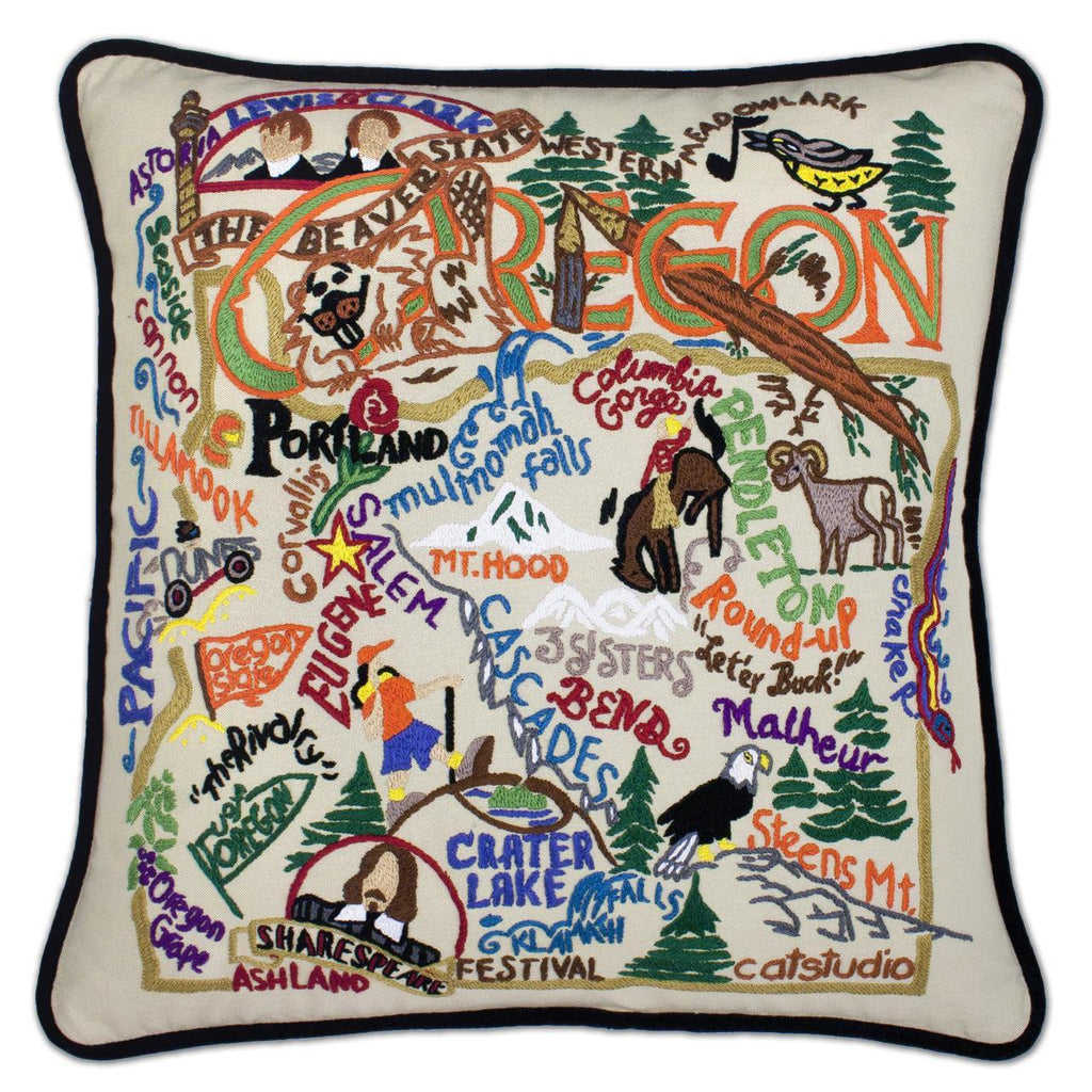 Oregon Hand-Embroidered Pillow - Quirks!