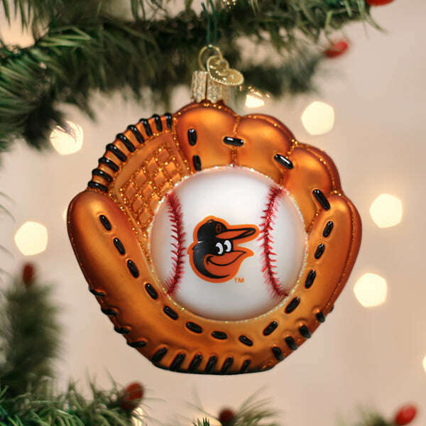 Old World Christmas Orioles Baseball Mitt Blown Glass Ornament