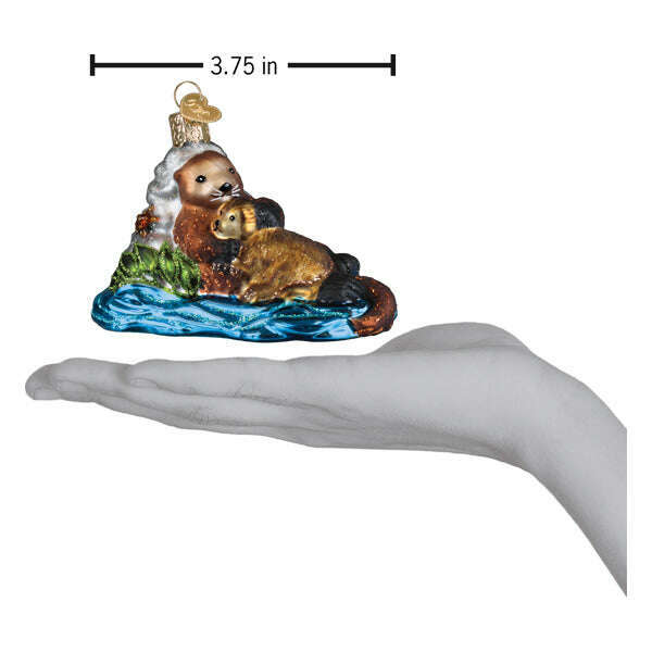 Old World Christmas Otter With Pup Blown Glass Ornament