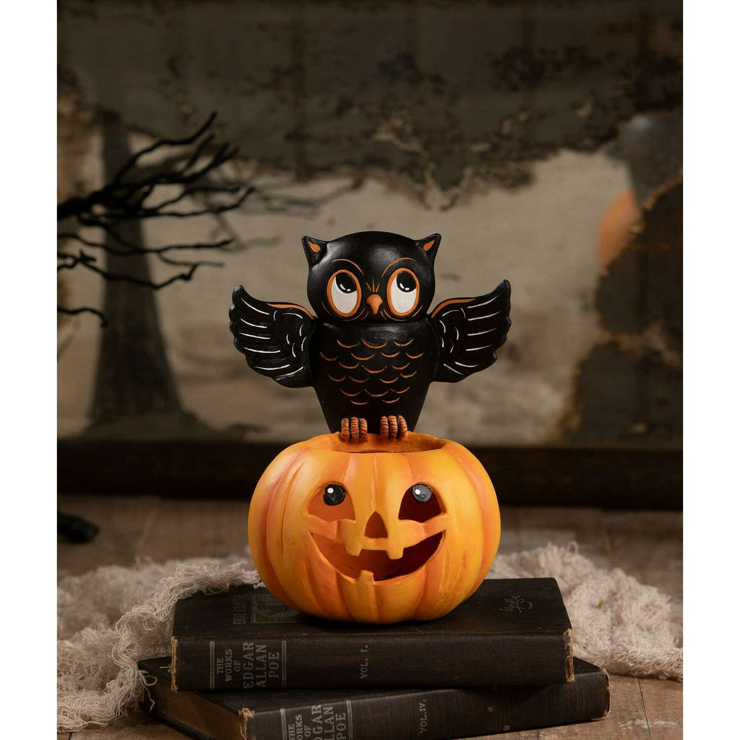 Owl on Jack O'Lantern by Bethany Lowe Designs, halloween decor