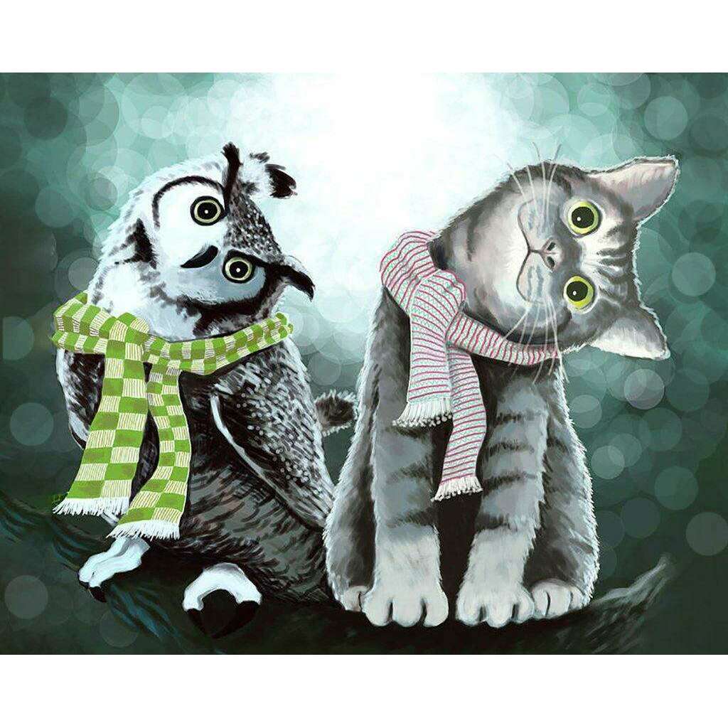 Owl with Kitten CS2571 19.7 x 15.8 inches Crafting Spark Diamond Painting Kit