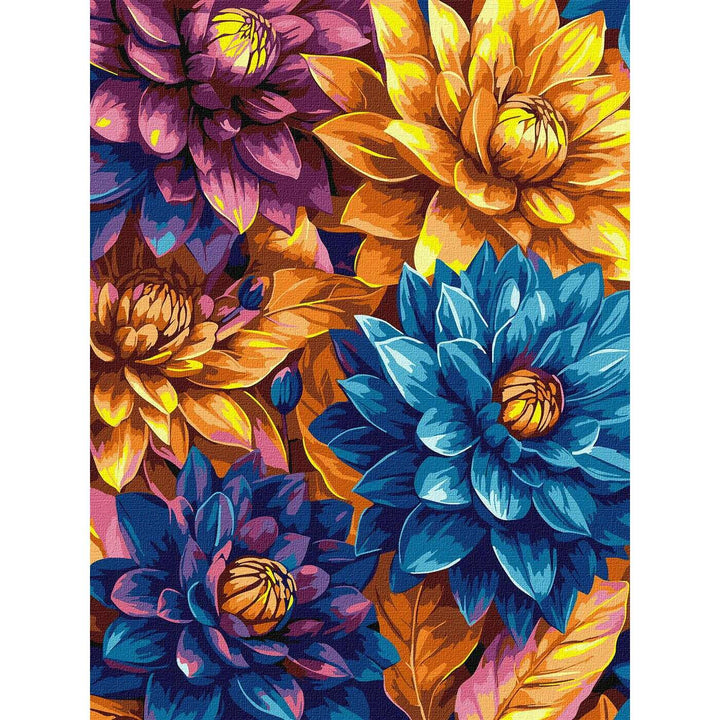 Painting by Numbers kit Bright dahlias with extra metallic paints KHO3305
