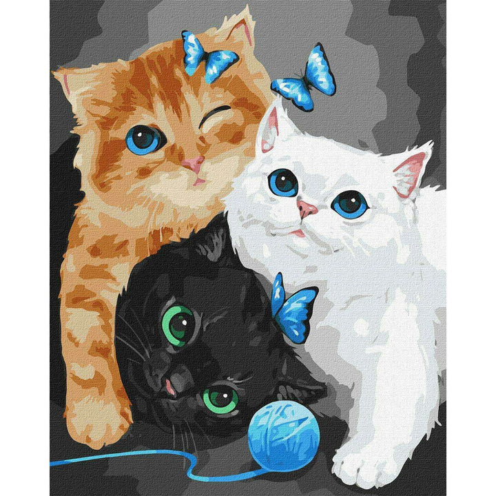 Painting by Numbers kit Kittens and Butterfly KHO4370