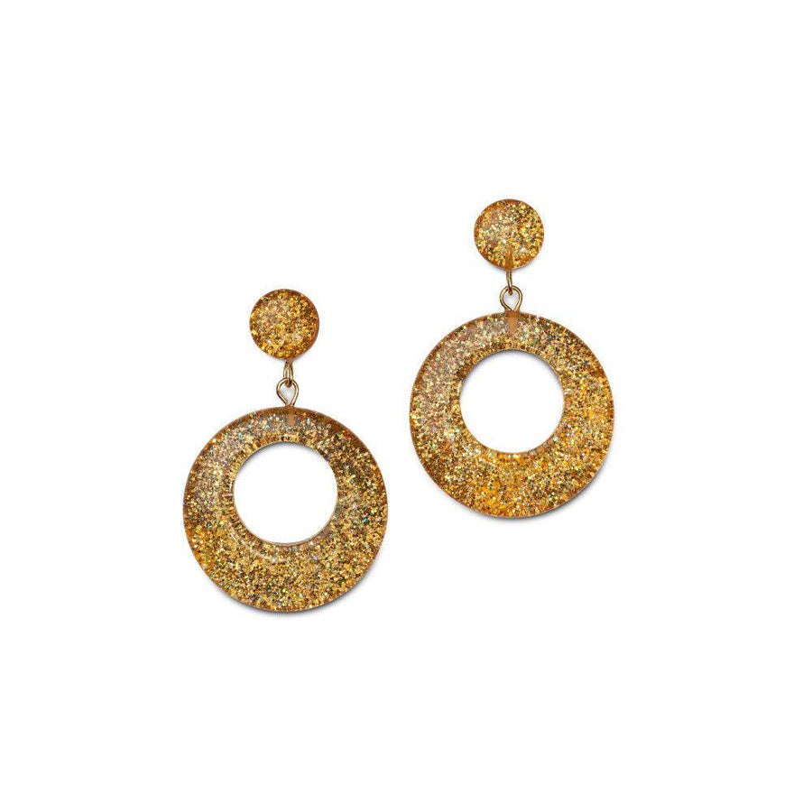 Pale Gold Glitter Drop Hoop Earrings by Splendette image