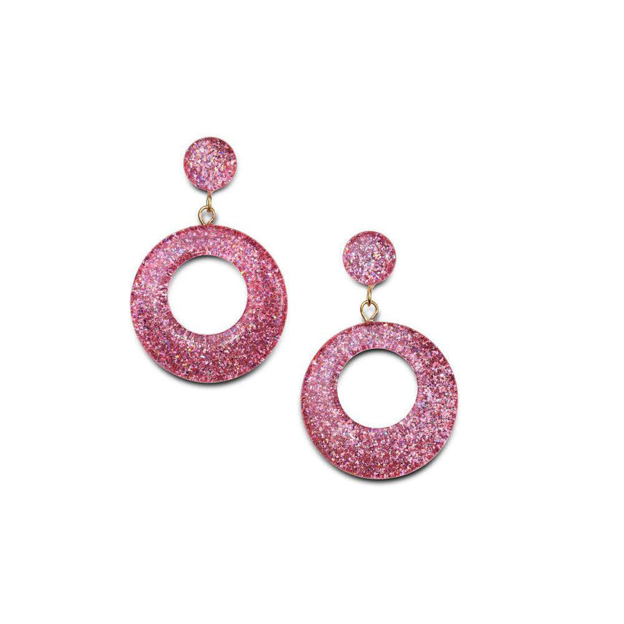 Pale Pink Glitter Drop Hoop Earrings by Splendette image