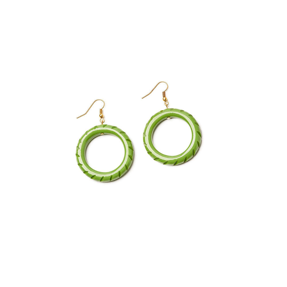 Palm Heavy Carve Drop Hoop Earrings by Splendette image