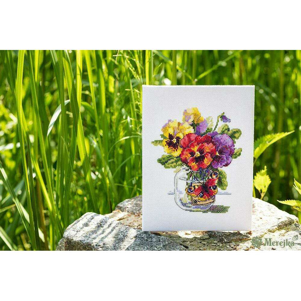 Pansies and Butterfly K-153 Counted Cross-Stitch Kit