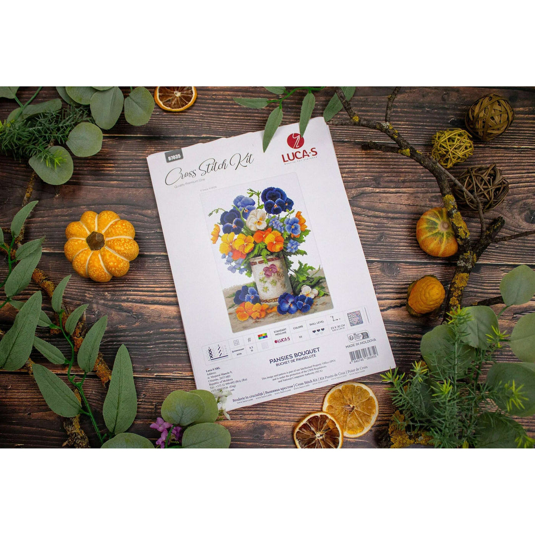 Pansies Bouquet B7035L Counted Cross-Stitch Kit
