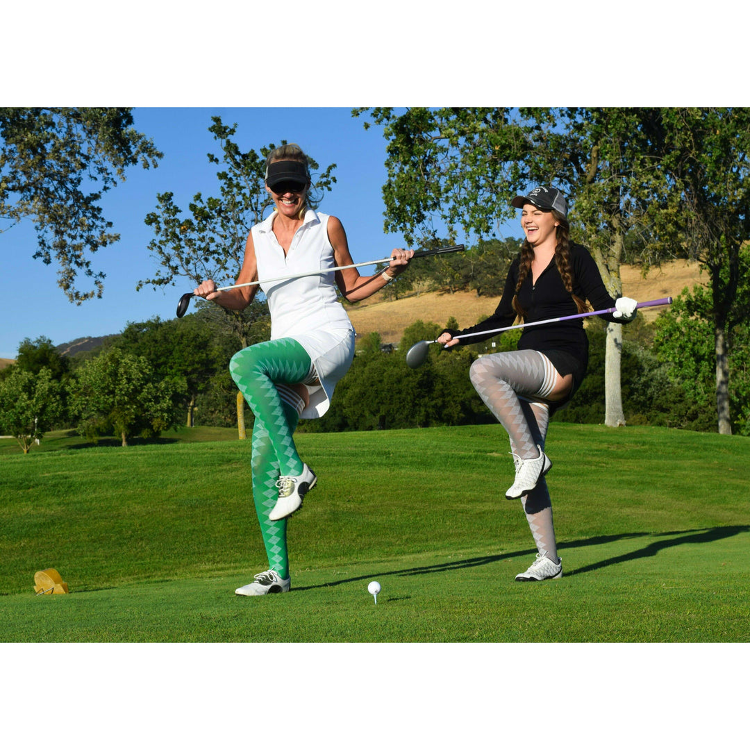 Par 4 - Green Argyle Thigh Highs. Petite to Plus Size
