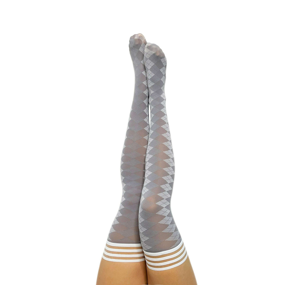 Par 4 - Grey Argyle Thigh Highs. Petite to Plus Size