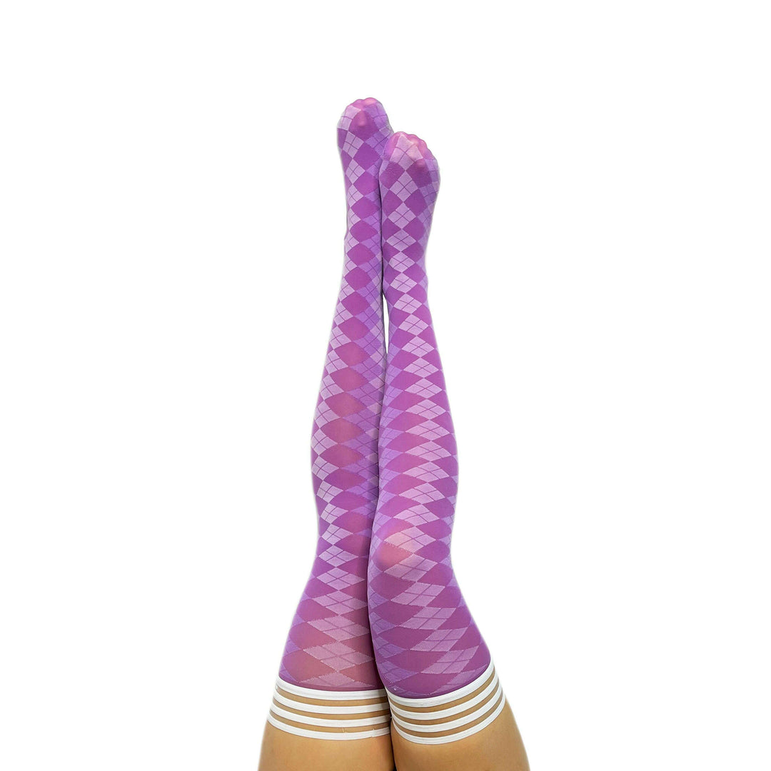 Par 4 - Purple Argyle Thigh Highs. Petite to Plus Size