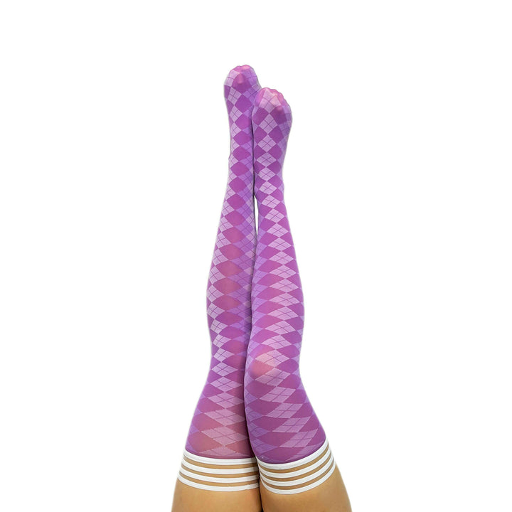 Par 4 - Purple Argyle Thigh Highs. Petite to Plus Size