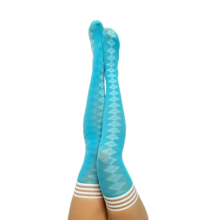 Par 4 - Teal Argyle Thigh Highs. Petite to Plus Size