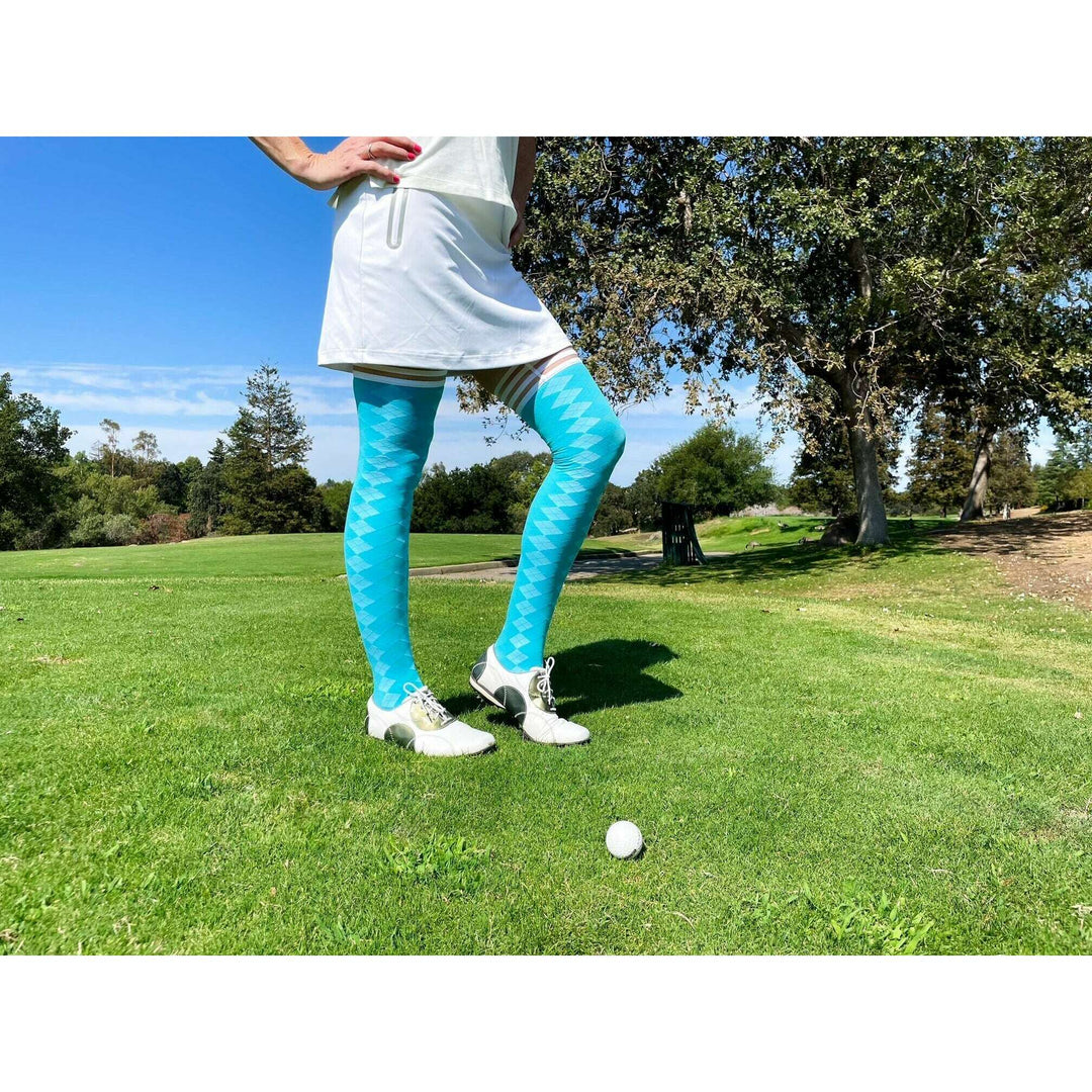 Par 4 - Teal Argyle Thigh Highs. Petite to Plus Size