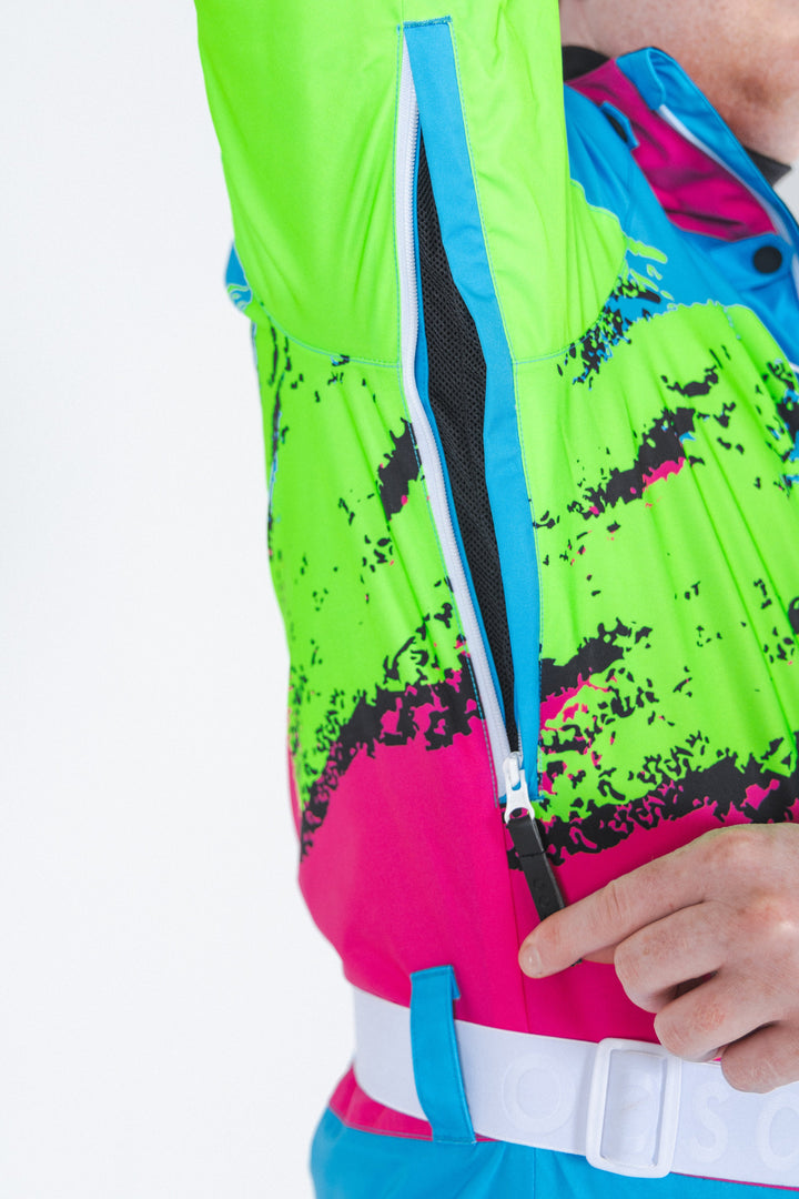 The Park Rat | Men's Neon Spray Design Retro One Piece Ski Suit