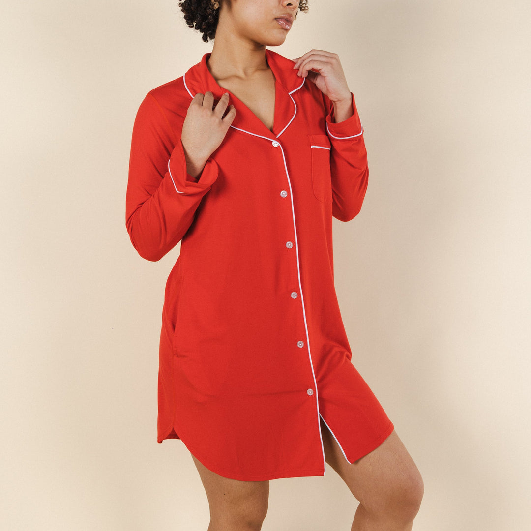 The Maraschino | Flame Scarlet Red SleepDeep™ Long Sleeve Pajama Dress