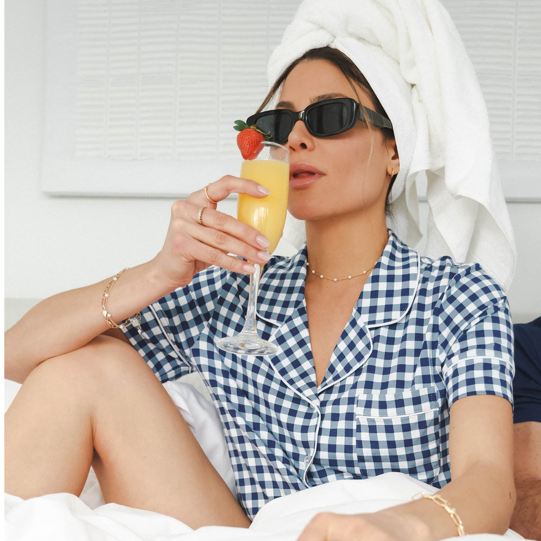 The Mad for Plaid | Navy Gingham SleepDeep™ Button Down Short Pajama Set