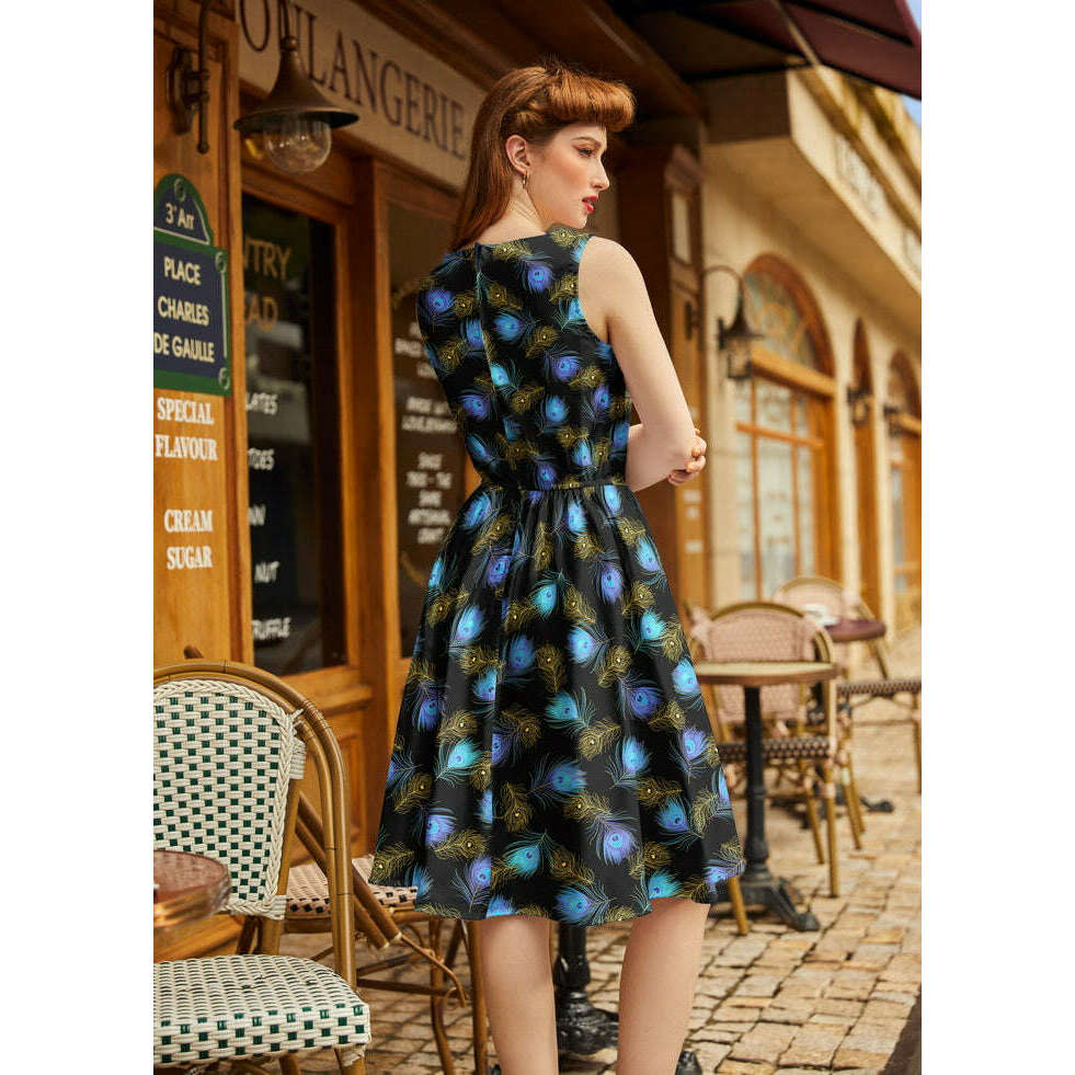 Peacock Feathers Vintage Dress