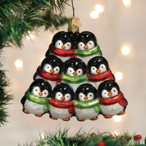 Old World Christmas Penguin Family of 9 Blown Glass Ornament