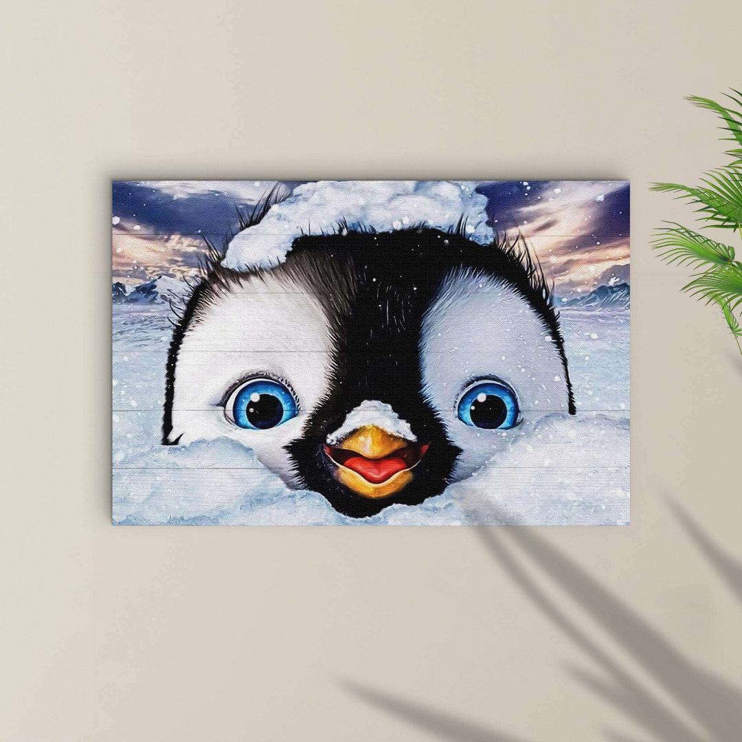 Penguin Peekaboo Painting Canvas Wall Art