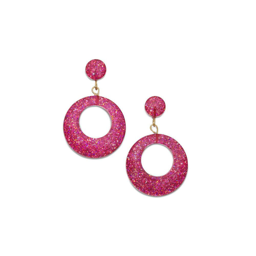 Peony Glitter Drop Hoop Earrings by Splendette image