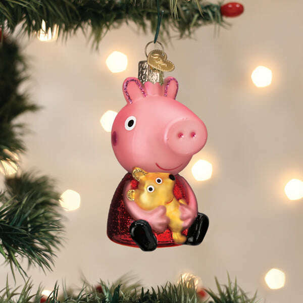 Old World Christmas Peppa Pig With Teddy Blown Glass Ornament
