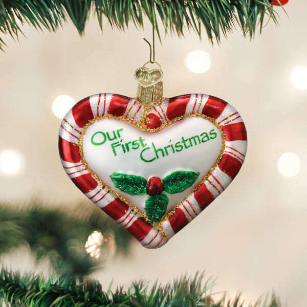 Old World Christmas Peppermint Heart Blown Glass Ornament