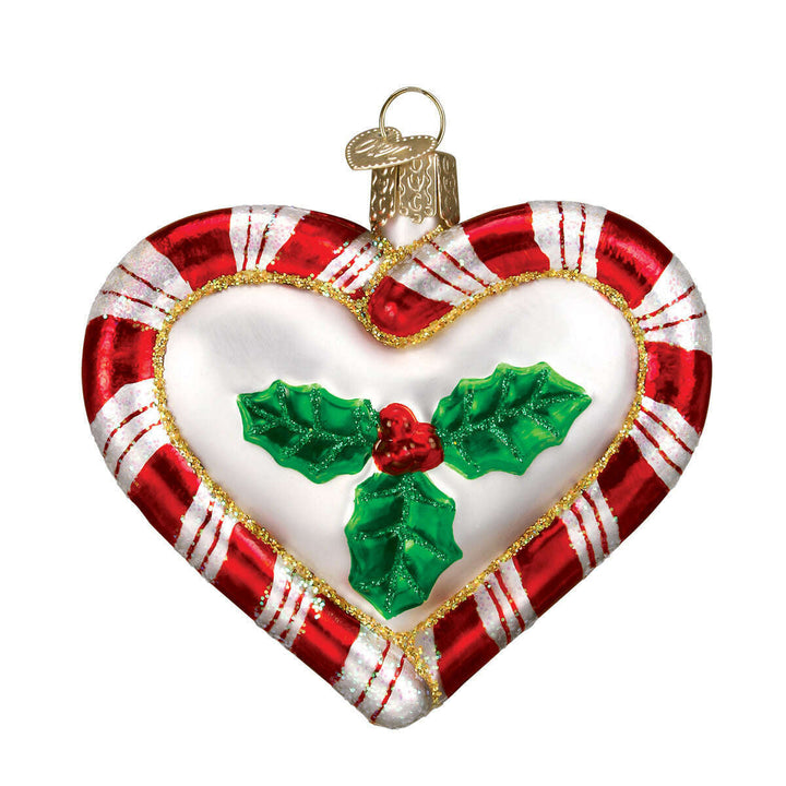 Old World Christmas Peppermint Heart Blown Glass Ornament