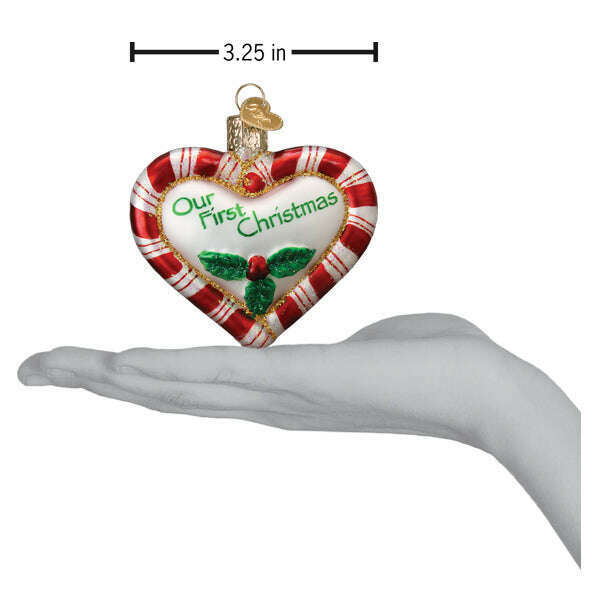 Old World Christmas Peppermint Heart Blown Glass Ornament