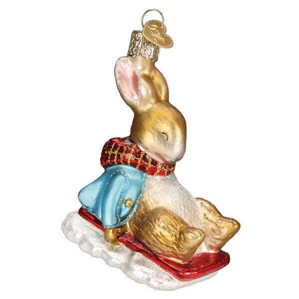 Old World Christmas Peter Rabbit On Sled Blown Glass Ornament