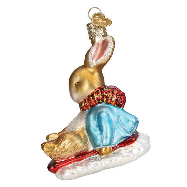 Old World Christmas Peter Rabbit On Sled Blown Glass Ornament