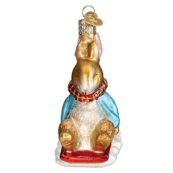 Old World Christmas Peter Rabbit On Sled Blown Glass Ornament